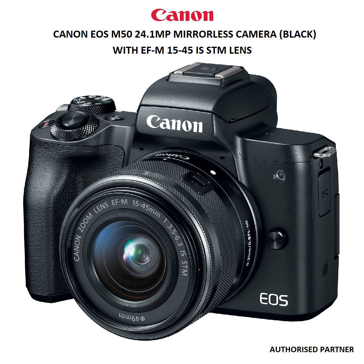 Canon EOS M50 24.1MP Mirrorless Camera (Black) with EFM 1545 IS STM