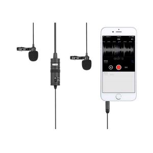 Picture of Boya BY-M1DM Dual Lavalier Universal Microphone with a Single 1/8 Stereo Connector, 13ft Cable for Cameras and Smmartphones