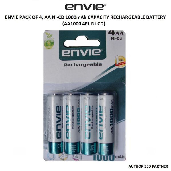 Picture of Envie Pack of 4, AA Ni-CD 1000mAh Capacity Rechargeable Battery (AA1000 4PL Ni-CD)
