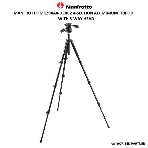 Picture of Manfrotto MK294A4-D3RC2 4-Section Aluminum Tripod With 3-Way Head