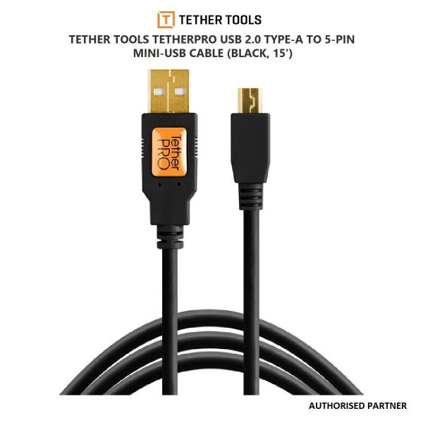 Picture of Tether Tools TetherPro USB 2.0 Type-A to 5-Pin Mini-USB Cable (Black, 15')
